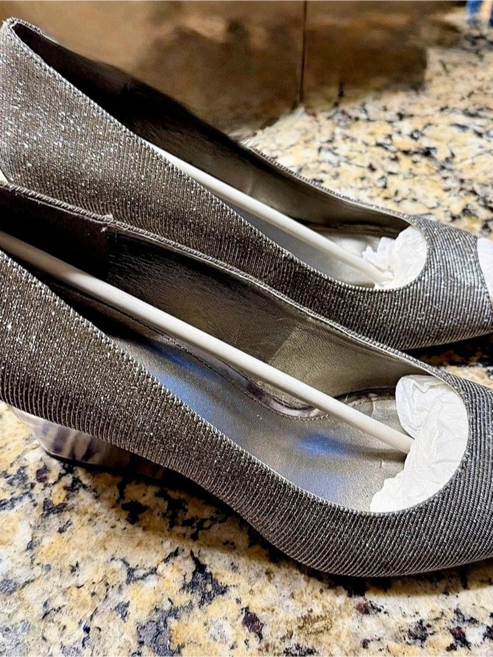 Glitter Wedge Pumps in platinum color Never Worn, New without tags.